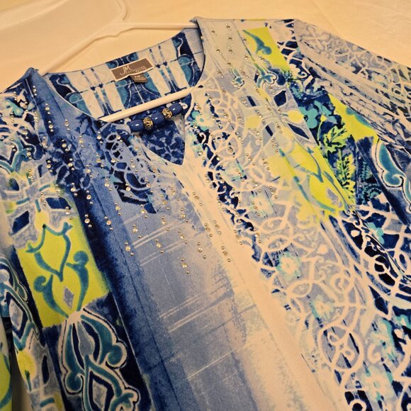 JM Collection Women's Pullover Embellished Neckline 3/4 Sleeve Tunic Sz PP - Picture 2 of 9